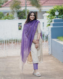 Anni Designer Women'S Rayon Blend Straight Solid Kurta With Pant & Dupatta (Gojala Beige_Xxl_Beige_Xx-Large),Beige,2XL,Chanderi,Regular,