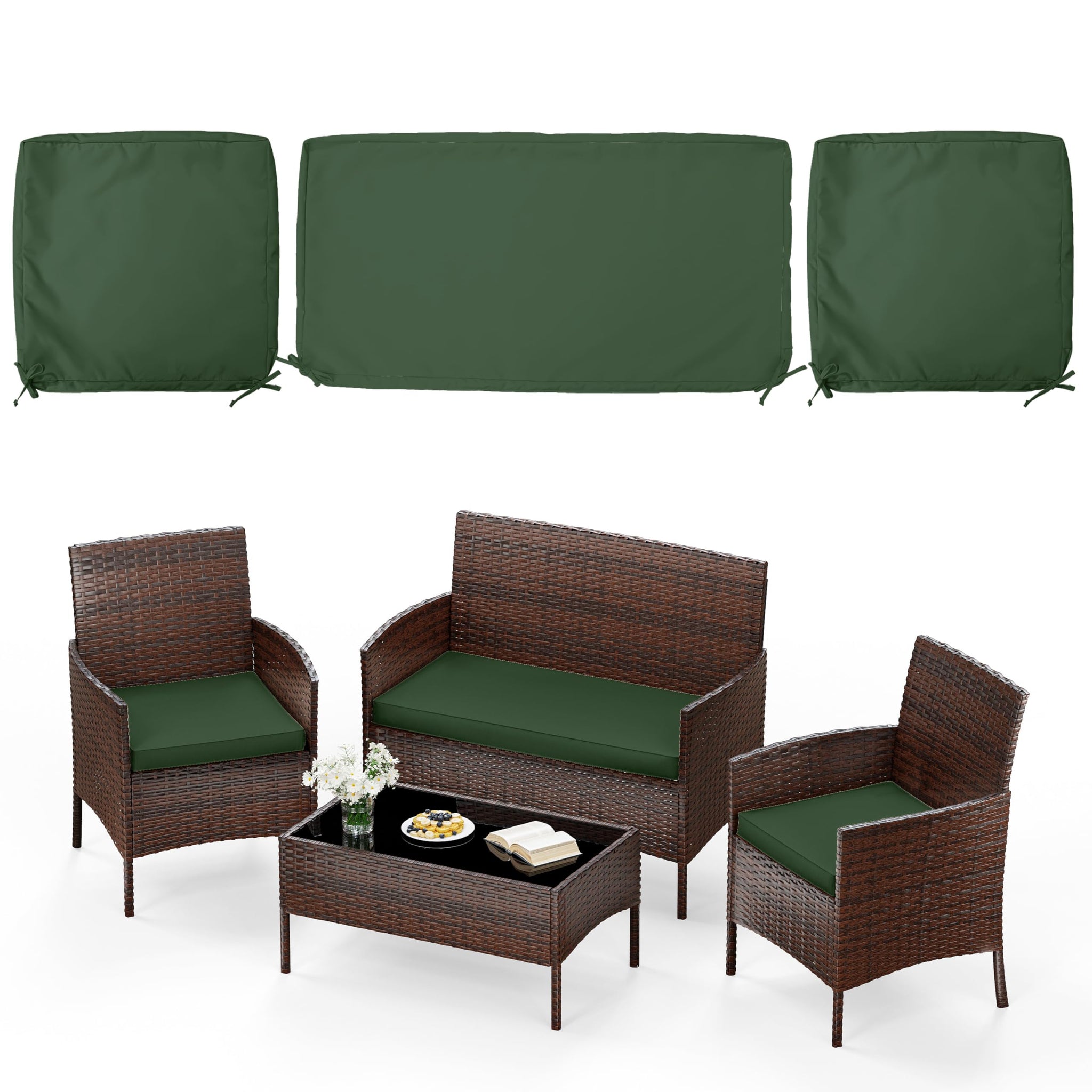 Pakunoda 3 Pack of Outdoor Seat Cushion Replacement Set Suitable for 4 Pieces of Wicker Rattan Furniture Terrace Guest Set Sofa 