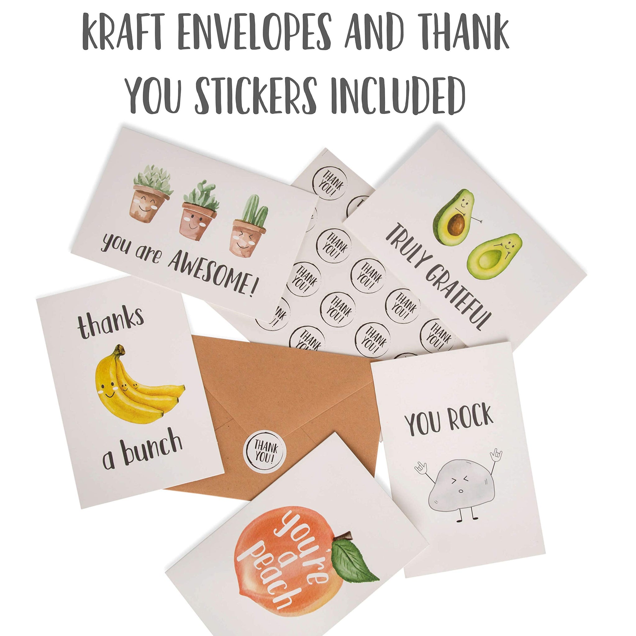 Vns Creations 40 Funny Thank You Cards With Envelopes & Stickers - Employee Appreciation Cards - Cute Thank You Cards - Funny Th