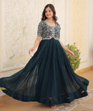 Wedani Georgette Anarkali Gown With Embroidered Top For Women (In Alpha M Regular Turquoise),TURQUOISE,M,Georgette,anarkali,