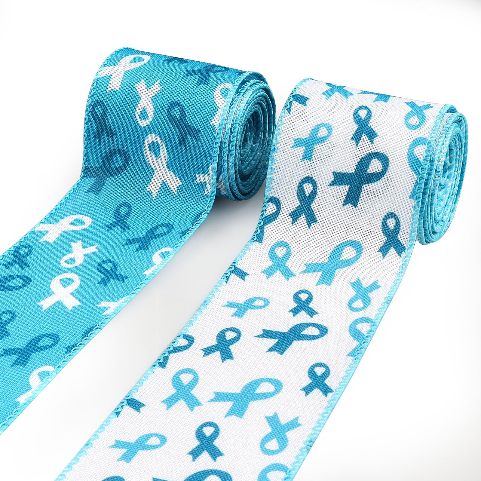 Habbiful 2 Rolls 10 Yard Ovarian Cancer Awareness Ribbon Blue Awareness Wired Edge Ribbon for Crafts Wreath Bow Making Faith Hop