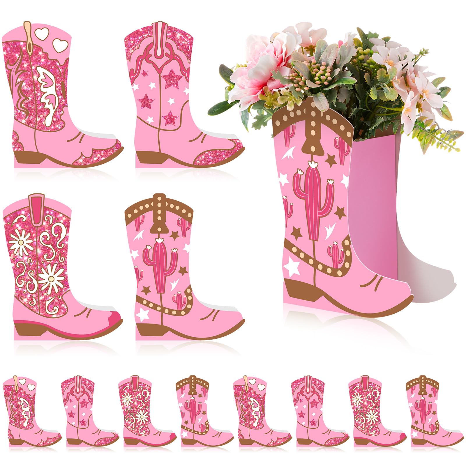 Memorywuu 12 Set Western Cowgirl Boots Flower Boxes Centerpiece Boot Shape Gift Boxes Party Decoration Vase Centerpieces for Tab