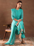 Libas Womens Embroidered Silk Blend Straight Kurta With Trousers And Dupatta Turquoise Blue Turquoise Blue 5Xl