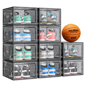cakraie 10 Pack Thicken Shoe Organizer Stackable,Upgraded Sturdy Shoe Storage Box with Magnetic Door,Shoe Containers For Sneaker