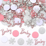 MARFOREVER Winter Baby Shower Table Confetti, 200 Pcs Glitter Pink Silver Snowflake Table Decorations Winter Gender Reveal Sprin