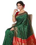 Yashika Women'S Cotton Chandrakor Paithani Saree In Golden Zari Border Saree With Crescent Moon Motifs And Peacock Design Includes Unstitched Blouse Material (Az-Ys-P3-Chandra Green)