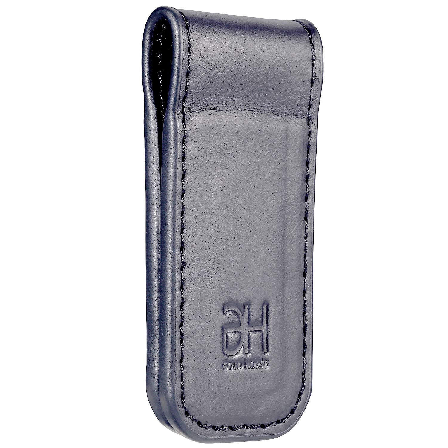 GH GOLD HORSE Slim Magnetic Money Clip Genuine Leather Business Card Holder for Men (Grey)