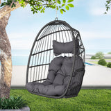 Bulexyard Hanging Egg Chair Without Stand 350Lbs Capacity Grey Wicker Swing Egg Chair With Dark Grey Cushion For Indoor/Outdoor Patio Porch Balcony Foldable Hammock & Tree/Ceiling/Beam Mount -Like New