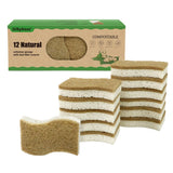 Silkyhose Biodegradable Natural Kitchen Sponge, Compostable Cellulose and Coconut Scrubber Eco-Friendly Dishwashing Sponge, 12 P