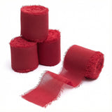 4 Rolls Red Frayed Chiffon Ribbon, 1.5 Wide x 5.4 Yards Each, Handmade Fringe Torn Edge Ribbon for Gift Wrapping, Wedding Invita