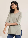Libas Women'S Cotton Embellished Straight Kurti (29656_Grey_M)