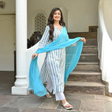 Anni Designer Women'S Cotton Blend Straight Printed Kurta With Pant & Dupatta (April-Sky Blue_L_Sky Blue_Large),Sky Blue,L,Cotton Blend,Regular,Dupatta
