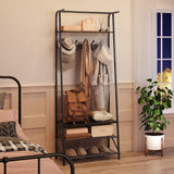 Hall Trees Entryway Bench with Storage, Multifunctional Hallway Organizer, Wood Look Accent Furniture with Metal Frame (Black+Bl