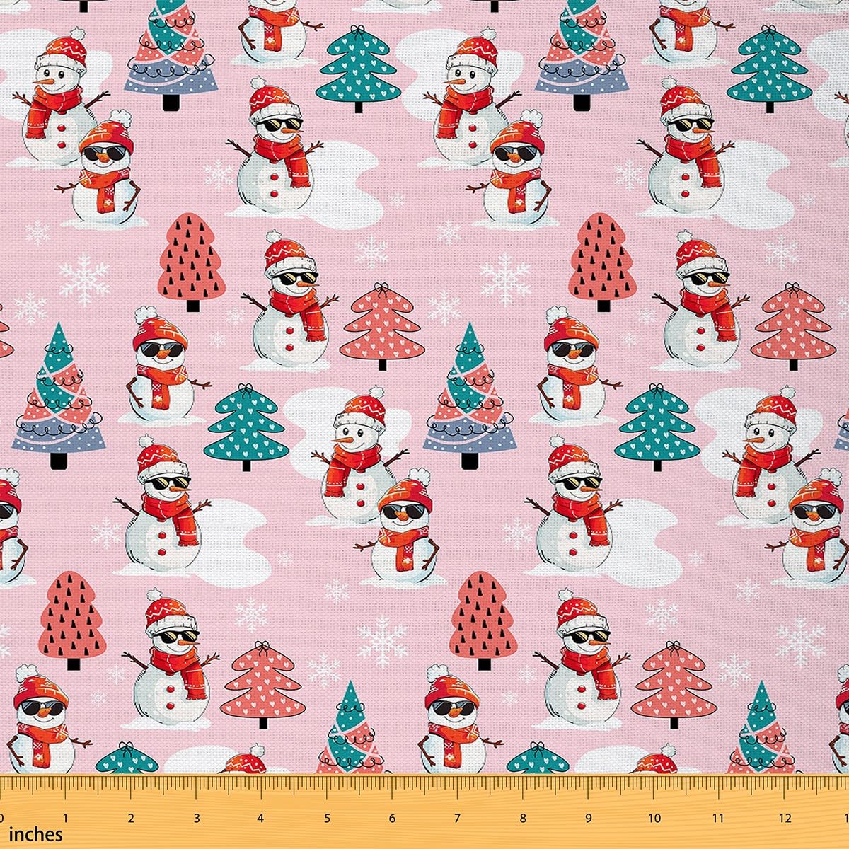 JEJELOIU Funny Xmas Snowman Fabric by The Yard Snowflake Upholstery Fabric for Chairs Christmas Tree Waterproof Indoor Outdoor D