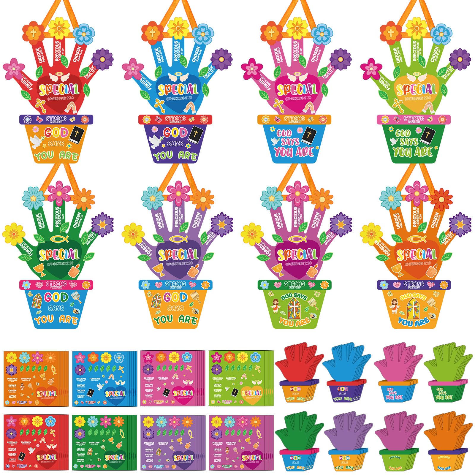 Frienda 48 Set Sunday School Craft Kit God Says You are DIY Handprint Religious Flower Craft Make Your Own Christian Bible Arts 