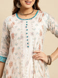 Rangita Off White Chanderi Calf Length Printed Flared Kurti For Women | Kurta For Women_M Off White M 626871455459Gg