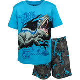 Jurassic World Dinosaur Blue Toddler Boys Graphic TShirt French Terry Shorts Outfit Set Blue/Grey 4T