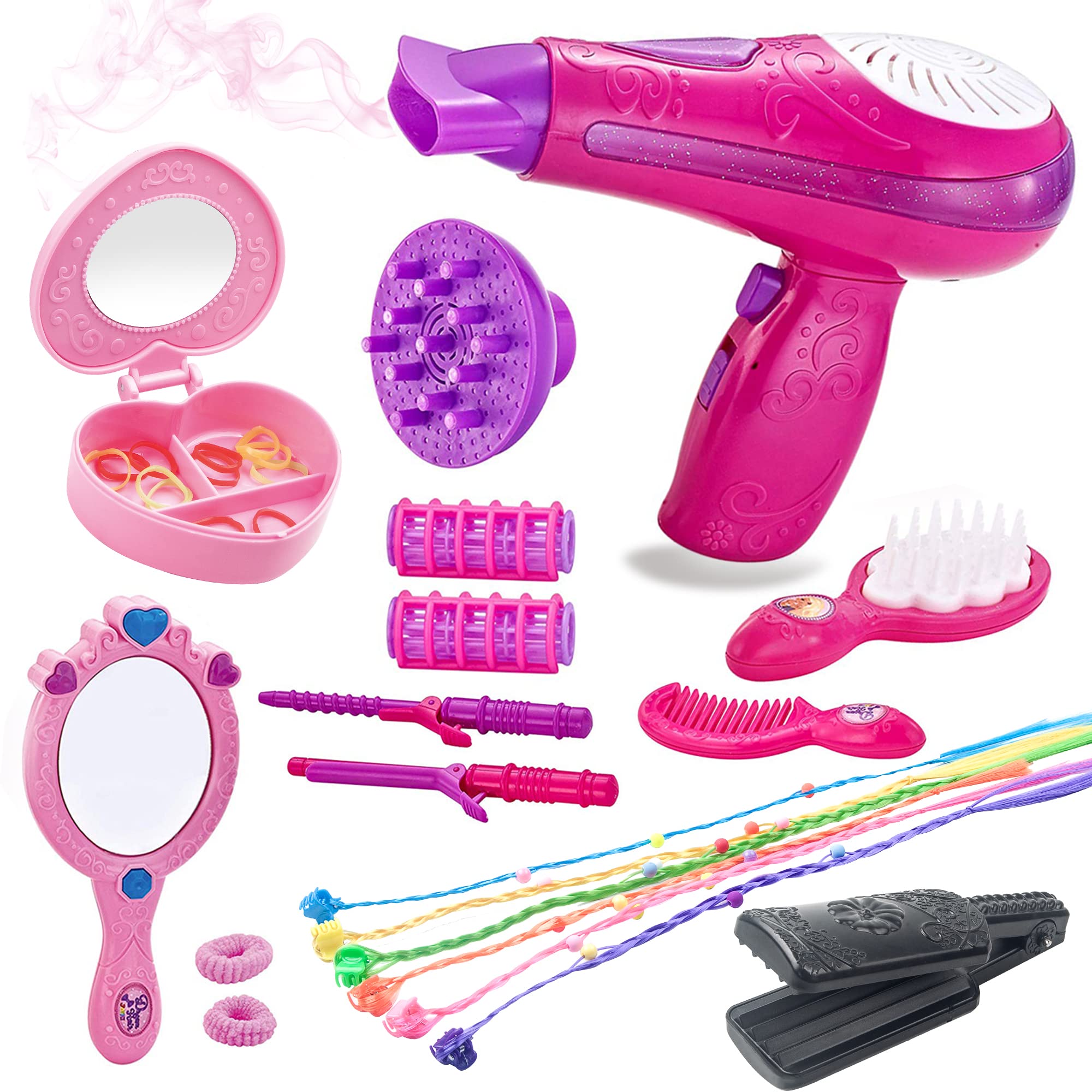 BETTINA Little girls Beauty Hair Salon Toy Kit with Toy Hairdryer, Mirror Other Accessories, Fashion Pretend Makeup Set for Kid