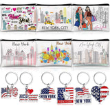 Landical 6 Sets New York Souvenir Gifts Include 6 Pcs New York Cosmetic Bag and 6 Pcs Metal Keychain for Women Traveler Christma