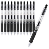 DONGA QKNOCK Quick Dry Gel Pen, 0.5mm Fine Point, Rubber Grip, Transparent Barrel, Black Ink, 12 Count