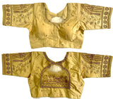Pujia Mills Women's Golden Zari Embroidery Work with Heavy Maggam Work Gold Blouse(Ruby Gold_38)