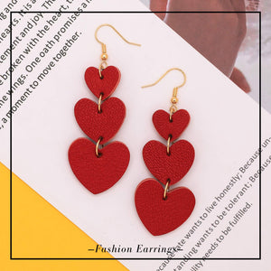 Jagucho Leather Earrings Dangle for Women, Lightweight Heart Earrings Drop, Valentines Day Gifts (Red 42)