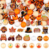 Buryeah 200 Pcs Fall Wooden Beads Thanksgiving Turkey Pumpkin Maple Leaf Beads Buffalo Plaid Colorful DIY Craft Charms for Thank