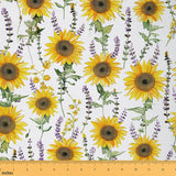 Sunflower Upholstery Fabric for Chairs, Cute Rustic Floral Print Outdoor Fabric by The Yard, Farmhouse Blossom Flowers Decorativ