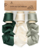 Vitalizart Green & White Silk Satin Ribbon 1 Inch x 15 Yard Wooden Spool Handmade Frayed Ribbon for Gift Wrapping Baby Shower We