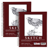 U.S. Art Supply 11 x 14 Left Hand Spiral 60lb Sketch Drawing Pad (Pack of 2)