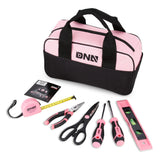 DNA MOTORING 7Piece Pink Tool Set Portable Household Hand Tool Kit with Wide Mouth Canvas Storage Bag for DIY Home Repairing,