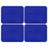 Pyrex 7211-PC 6-Cup Cobalt Blue Rectangle Plastic Food Storage Lid (4-Pack) - Made in USA