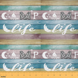 Camp Fabric by The Yard, Rustic Camping Theme Upholstery with Stars Moon Decorative Pattern, Farmhouse Bonfire Indoor/Outdoor, W