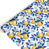 FYSUIMU Lemon Wrapping Paper Mini Roll 17 Inch x 32.8 Ft Watercolor Blue Flower Lemon Gift Wrap Paper Art Paper for Birthday B