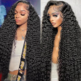 Gearina 34inch Deep Wave Lace Front Wigs Human Hair 200 Density 13x6 HD Transparent Lace Front Wigs for Women Deep Curly Lace Fr