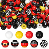 240 Pcs Mouse Christmas Wooden Beads for Crafts, Red Black Yellow White Polka Dot Snowflake Stripes Round Spacer Beads Bulk for 