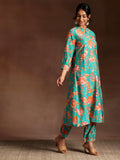 Libas Women'S Blue Printed Silk Blend Co-Ords Regular 35729 Blue S