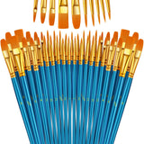 Paint Brushes Set, 5 Pack 50 Pcs Round-Pointed Tip Paintbrushes Nylon Hair Artist Acrylic Paint Brushes for Acrylic Oil Watercol