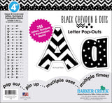 Barker Creek Letter PopOuts, 4 Black Chevron & Dots, Multicolor Designer Letters for Bulletin Boards, Breakrooms, Reception Ar