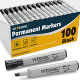 WOSWEL 100 Pack Permanent Markers Bulk, Chisel Tip, Black, Jumbo Thick Large Permanent Markers, Wide Tip Markers, Works on Plast