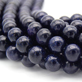 Smooth Manmade Blue Goldstone (Glass) Round/Ball Shaped Beads | Sold by 15.25 Strands | Synthetic Gemstone | 8mm
