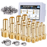 Ailbiuko 22Pcs Brass Hose Fittings, 3/8 Barb to 1/4 NPT, 1/4 Barb to 1/4 NPT Male, 1/8 1/4 3/8 1/2 Barbed Air Hose Kit with 44Pc