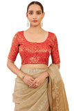 Soch Womens Red Art Silk Blouse with Woven Floral Designs