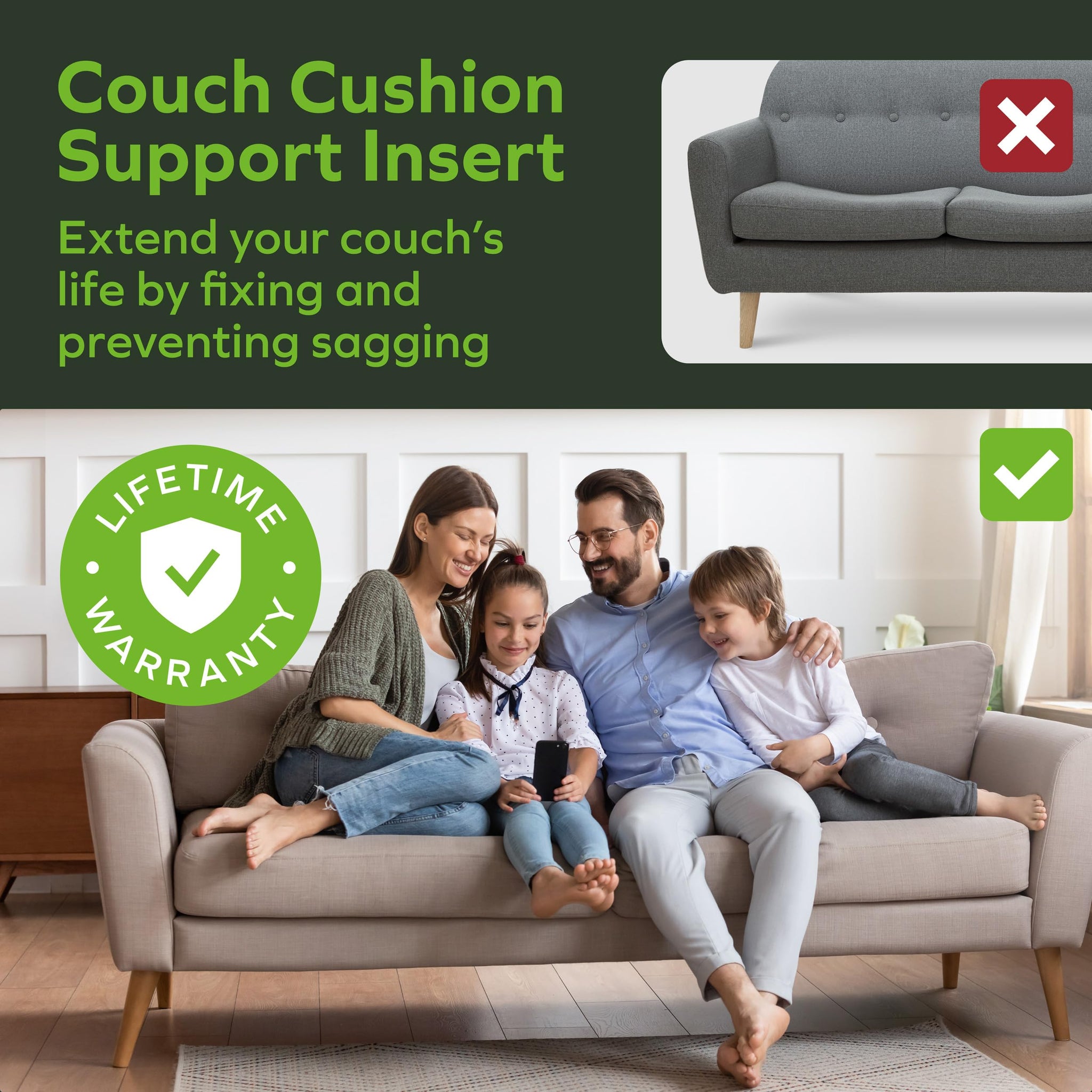 BEN'SHOME Couch Cushion Support for Sagging Seats | Heavy-Duty Wood Non-Slip Sofa Support | 58-67 x 19.7 | Adjustable Rein