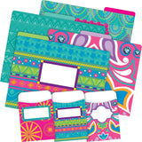 Barker Creek Designer File Folder and Library Pocket Set, Bohemian, 12 Colorful File Folders and 30 Coordinating Peel & Stick Li