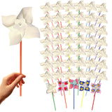 4E's Novelty DIY Pinwheels Craft for Kids (48 Pack) Color Your Own White Pinwheels, Bulk Summer Spring Craft Kit for Boys & Girl