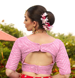 Pujia Mills Womens Fancy Readymade Half Sleeve Sequins Saree Blouse (Baby Pink, 36)