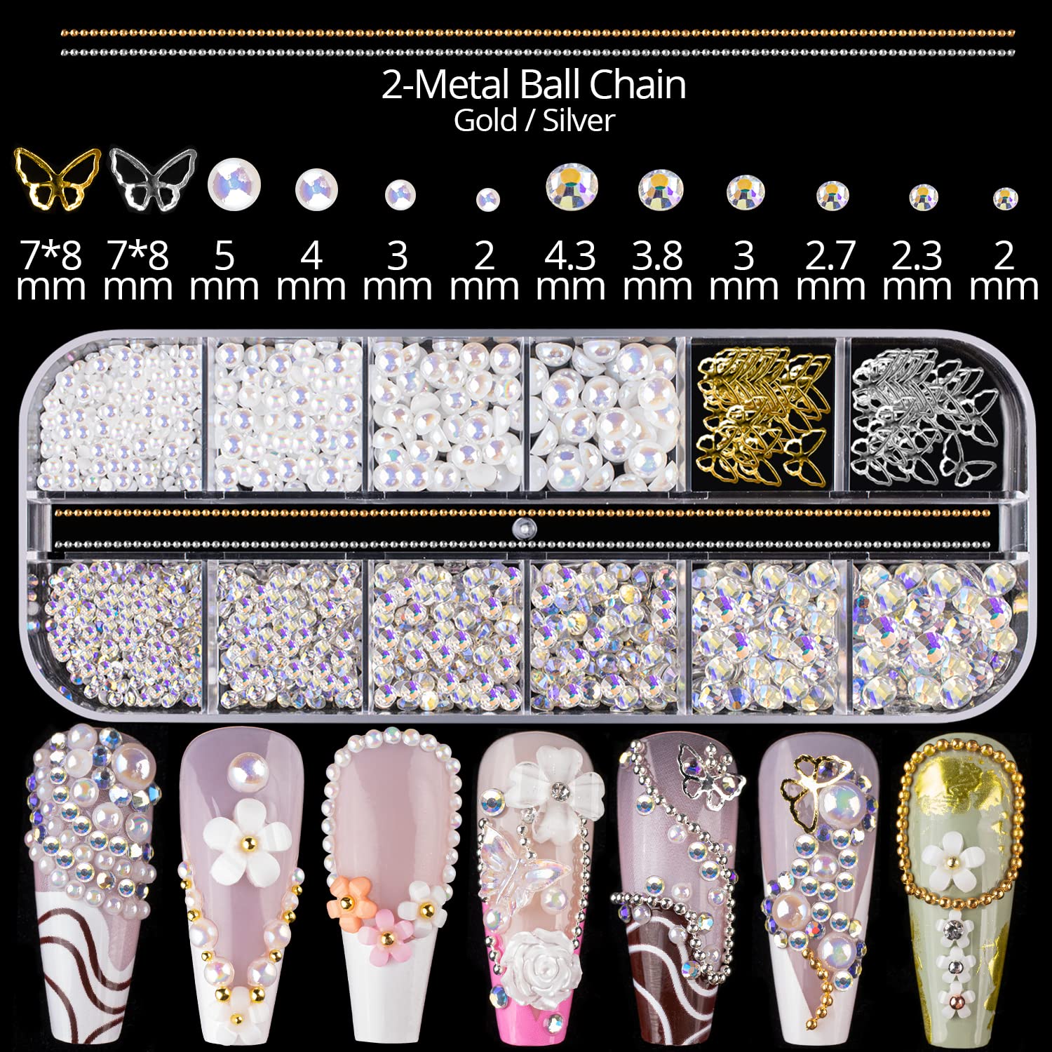 Mixed 3D Nail Art Gem Decoration Accessories Kit #1, Aurora Bear Bow Butterfly Starry Ab Rhinestone Charm Jewelry For Deco, Pear