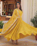 Wedani Georgette Embroidered Work Anarkali Kurta Set For Womens (In Alpha L Regular Yellow),YELLOW,L,Georgette,Anarkali,Kurta, Scarf