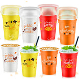 Uiifan 60 Pcs Thanksgiving Plastic Cups 16 oz Disposable Fall Party Cup Friendsgiving Plastic Stadium Cups Turkey Pumpkin Maple 
